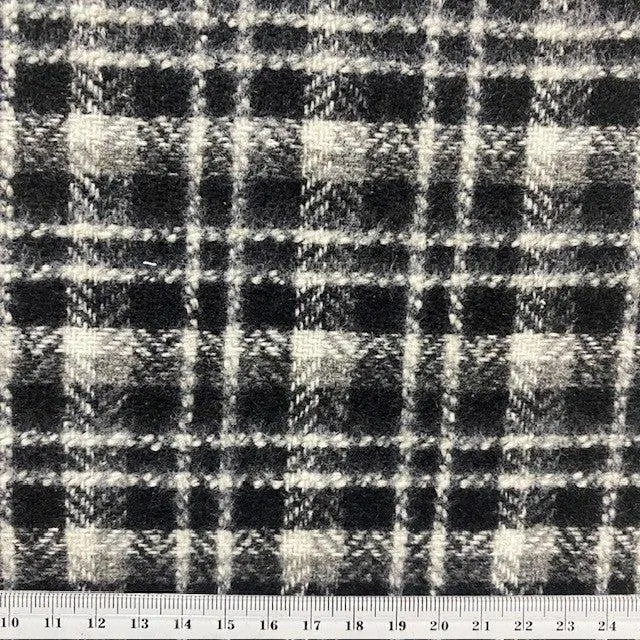 Wool Blend Check Fabric, Grey Black Check - Width 148cmcm
