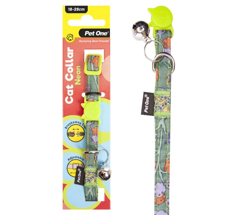 Pet One Cat Collar 18-28cm Neon - Green