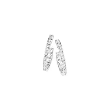 Sterling Silver 20mm Cubic Zirconia Half Hoop Earrings