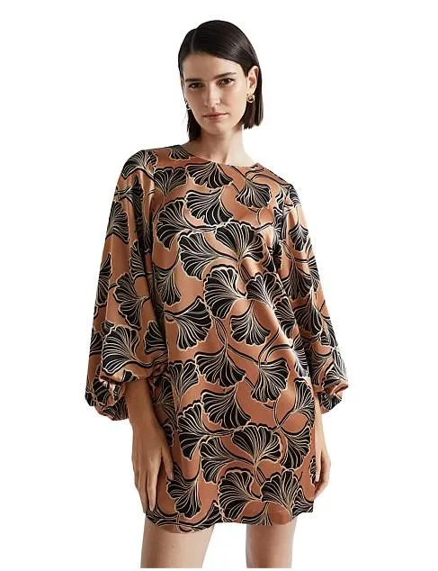 SATIN ABSTRACT FLORAL MINI DRESS