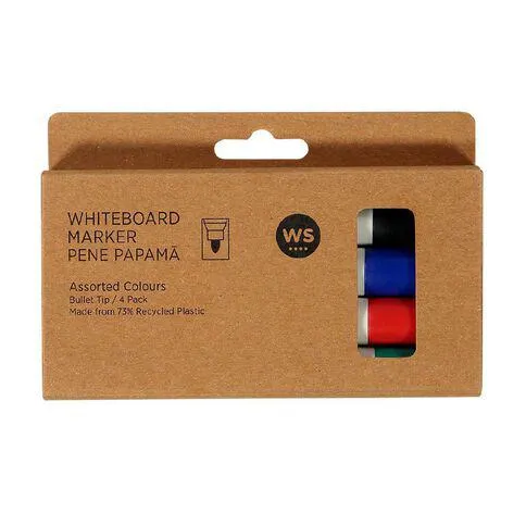 WS Whiteboard Marker Bullet Assorted 4 Pack