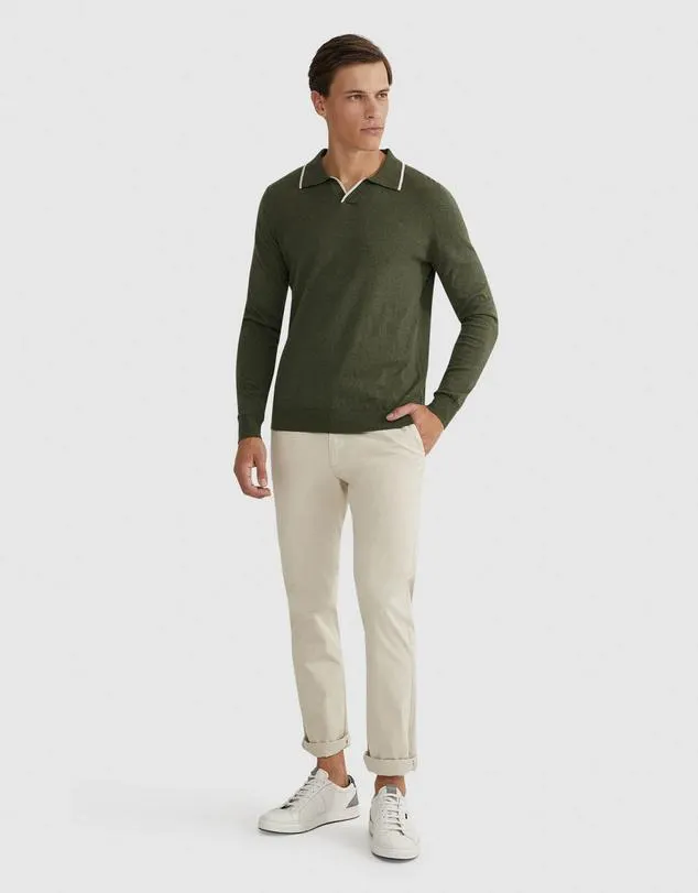 Reiss Tipping Collar Long Sleeve Knit Polo