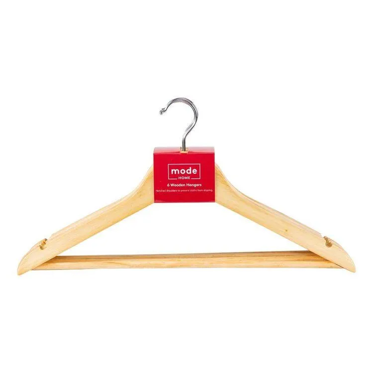 Mode Home Wooden Hanger Wood 6 Pack Natural