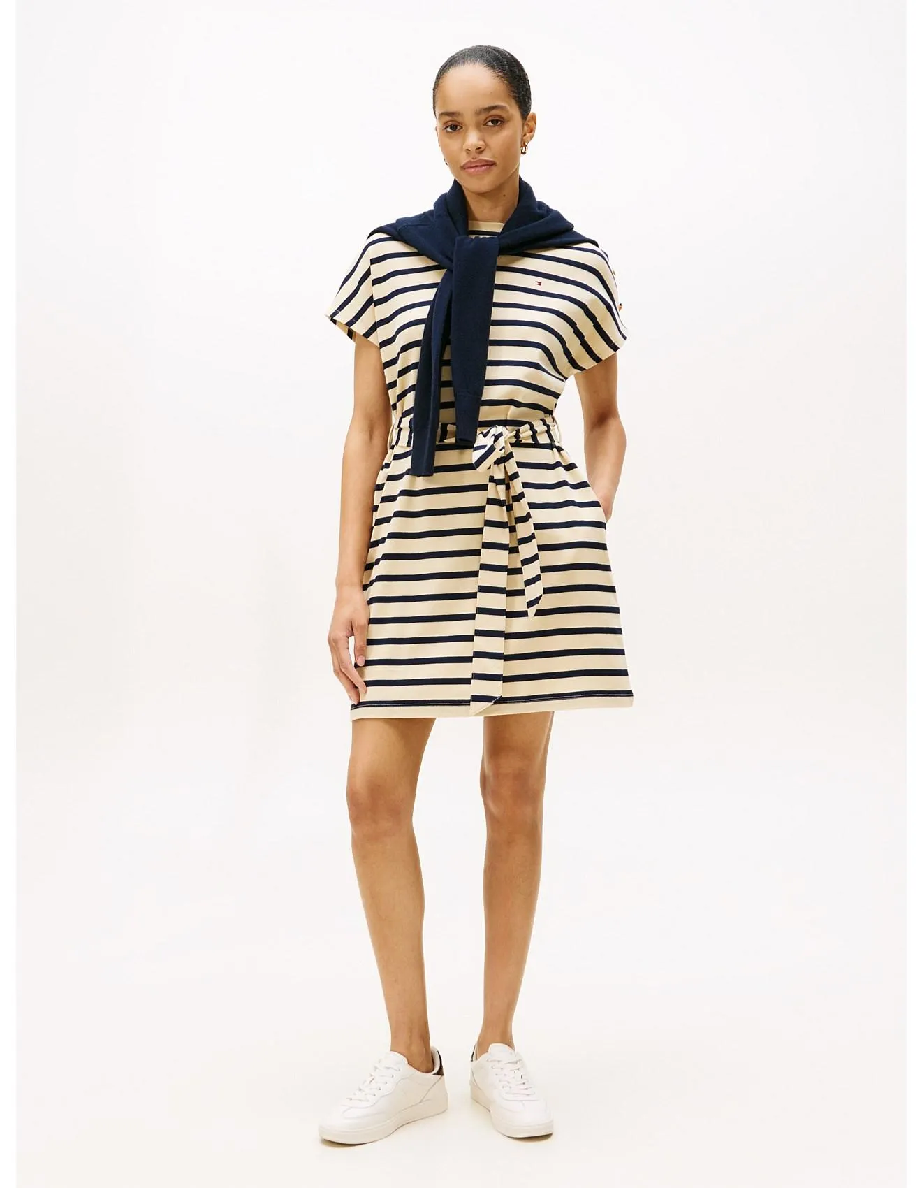 Gold-Tone Button Fit And Flare Dress