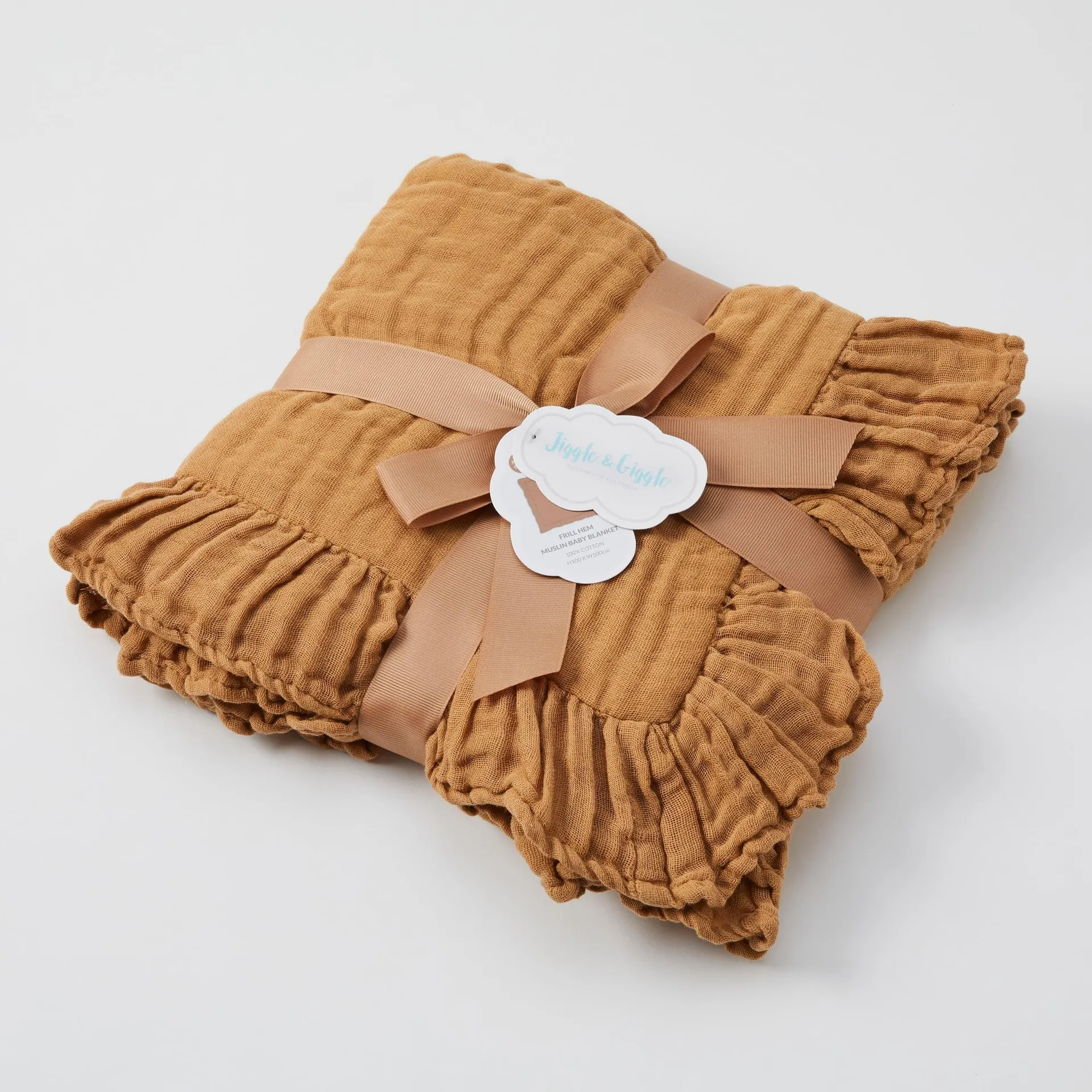 JIGGLE & GIGGLE - FRILL HEM MUSLIN BABY BLANKET BISCUIT