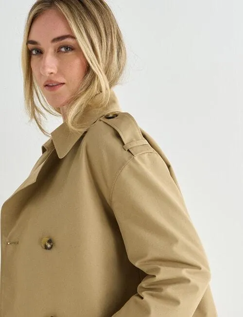 Whistle Long Sleeve Cropped Trench Coat, Camel