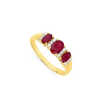 9ct, Ruby & Diamond Oval Trilogy Ring