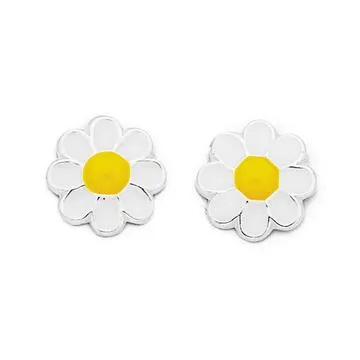 Sterling Silver Enamel Childs Daisy Earrings