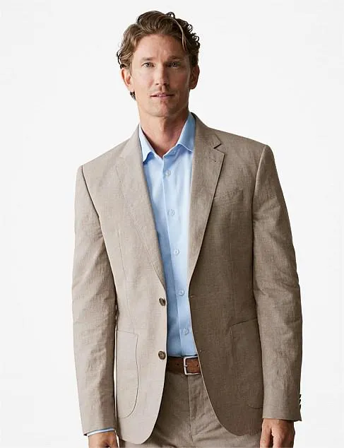 Tailored Fit Italian Cotton Linen Check Blazer