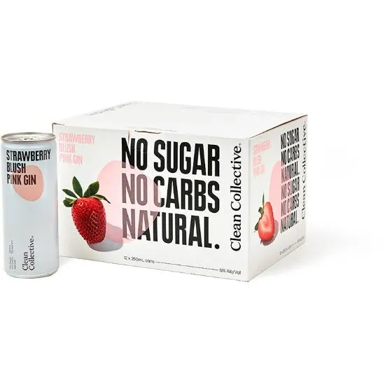 Clean Collective Strawberry Blush Pink Gin 5% Cans 12x250ml