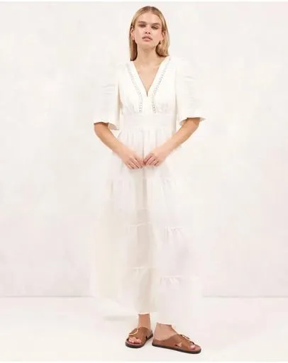 Linen Crochet Insert Midi Dress
