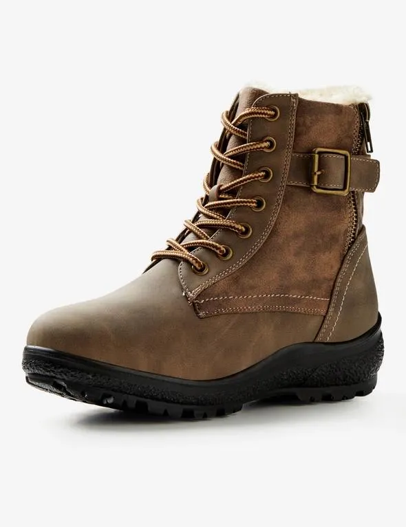 Rivers Giselle Lace Up Faux Fur Collar Boot