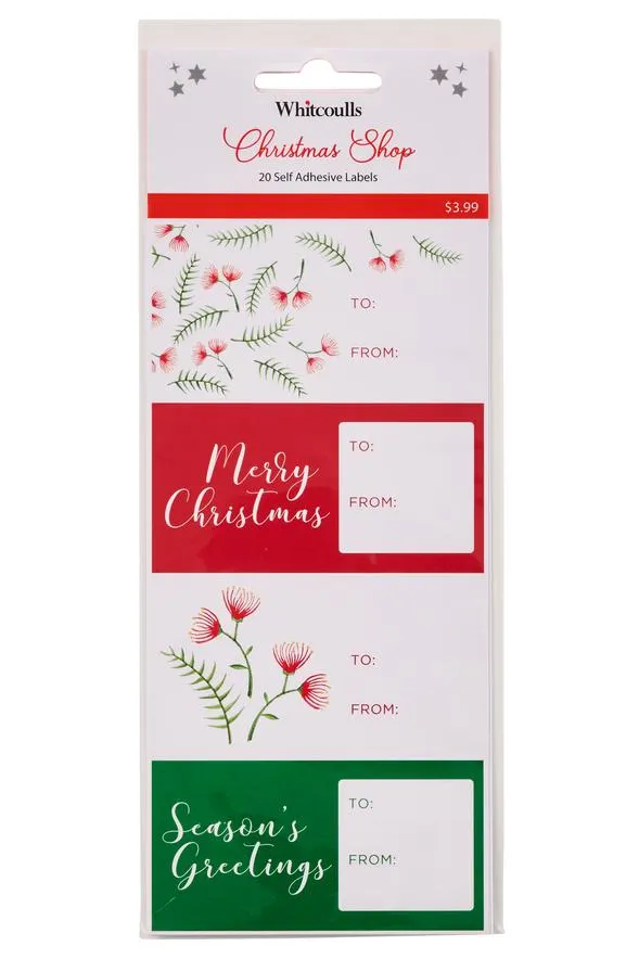 Whitcoulls Christmas Shop Gift Labels Pohutukawa Pack of 20