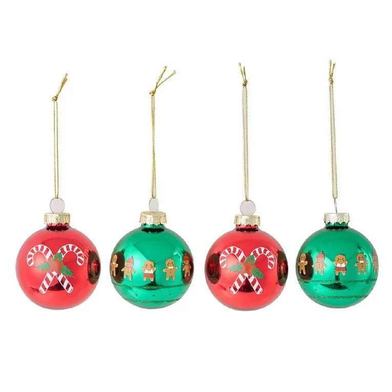 Wonderland Joyful Tidings Assorted Glass Christmas Baubles 4 Pack