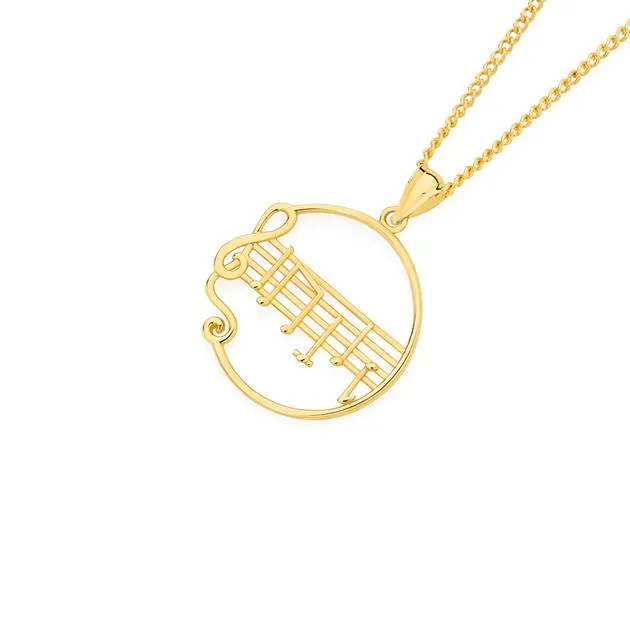 9ct Gold Musical Melody Circle Pendant