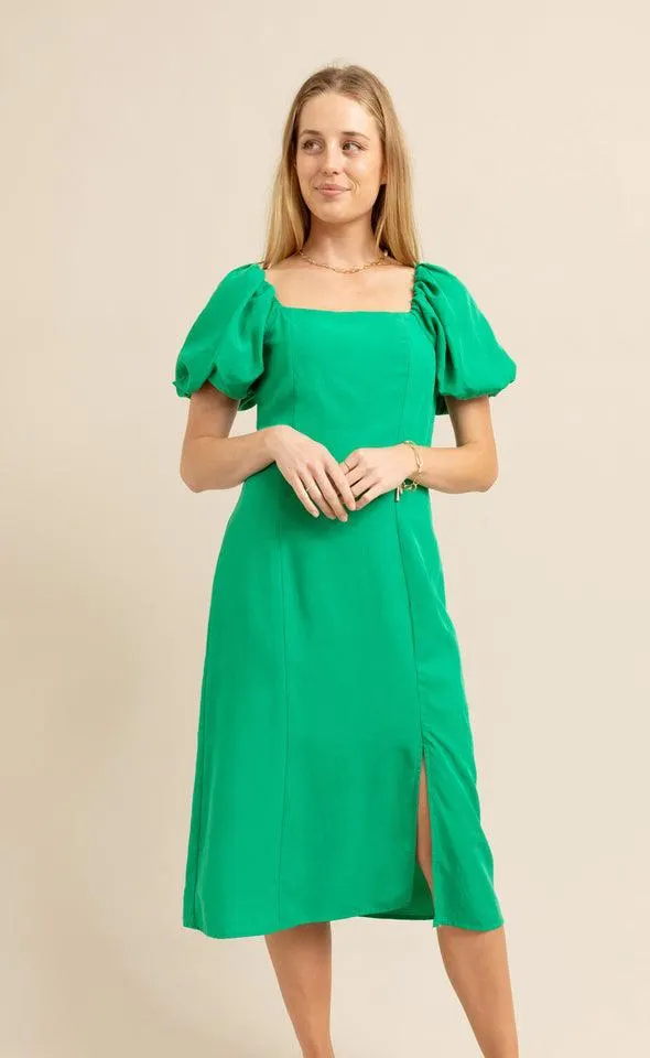 Linen Blend Square Neck Midi Dress
