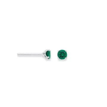 Silver Green Cubic Zirconia 4mm Claw Set Stud Earrings