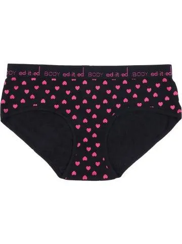 Women's Wideband Boyleg Brief in Pink/black Hearts