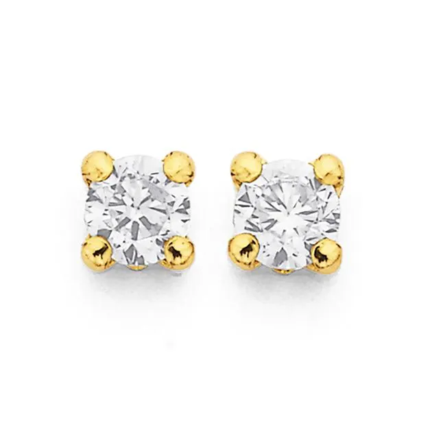 9ct, 3mm Cubic Zirconia Stud Earrings