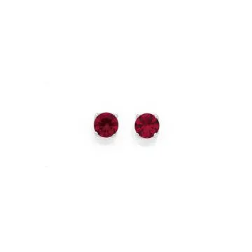 Silver Red Cubic Zirconia 4mm Claw Set Stud Earrings