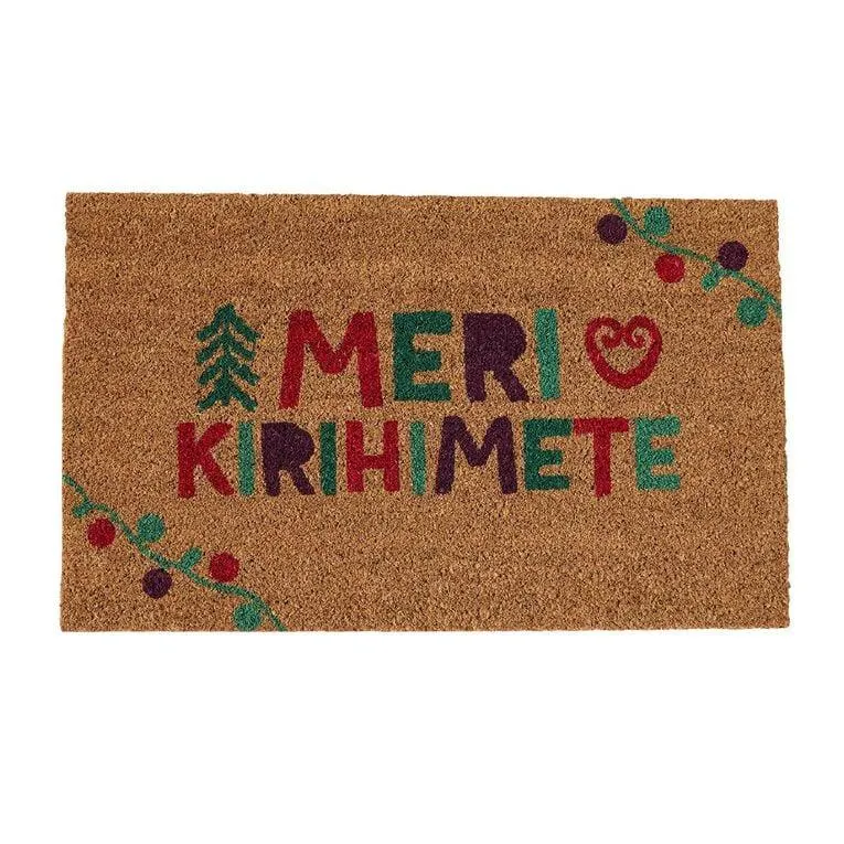Wonderland Home Christmas Door Mat Coir 'Meri Kirihimete' Multi-Coloured