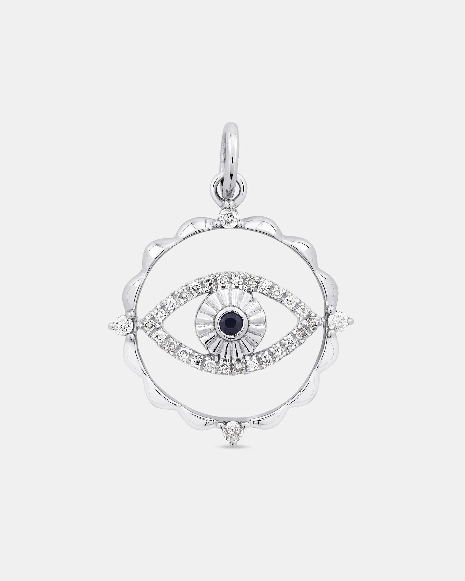 Evil Eye Motif Pendant with Sapphire & 0.10 Carat TW of Diamonds in Sterling Silver