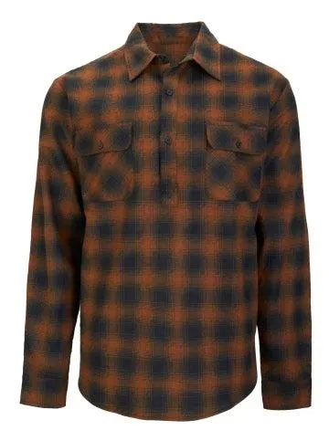 Men's 1/2 Placket Flannel Shirt in Mocha/black