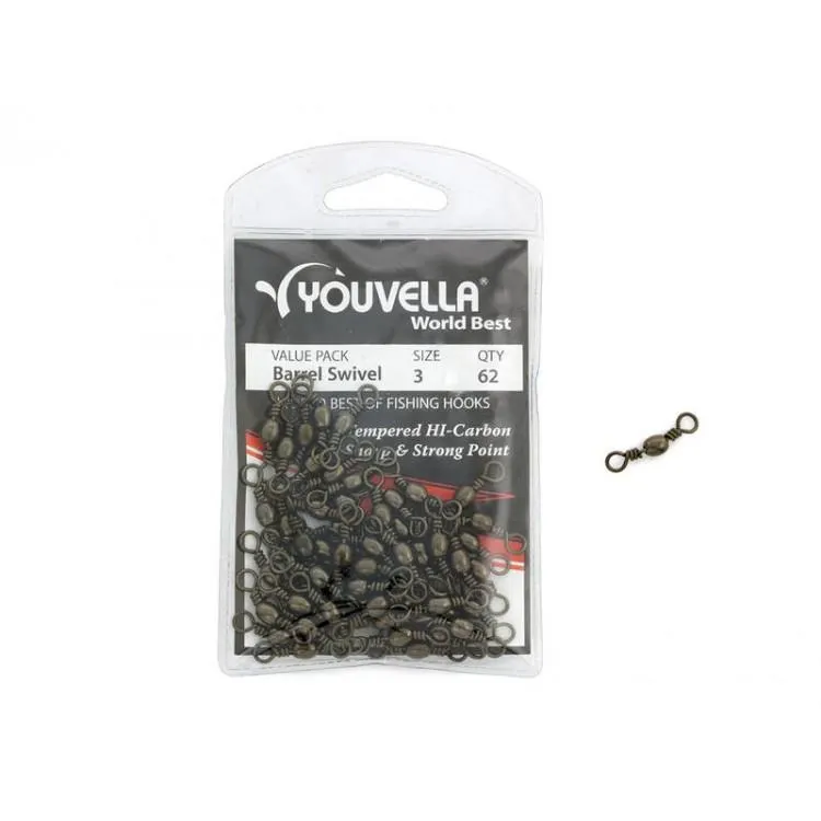 Fishing Tackle Barrel Swivel - 62 Pack - Size 3