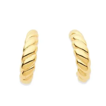 9ct, Hollow Ridged Thin Puff Hoop Ring