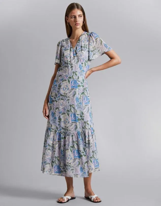 Flutter Sleeve Wrap Midi Dress
