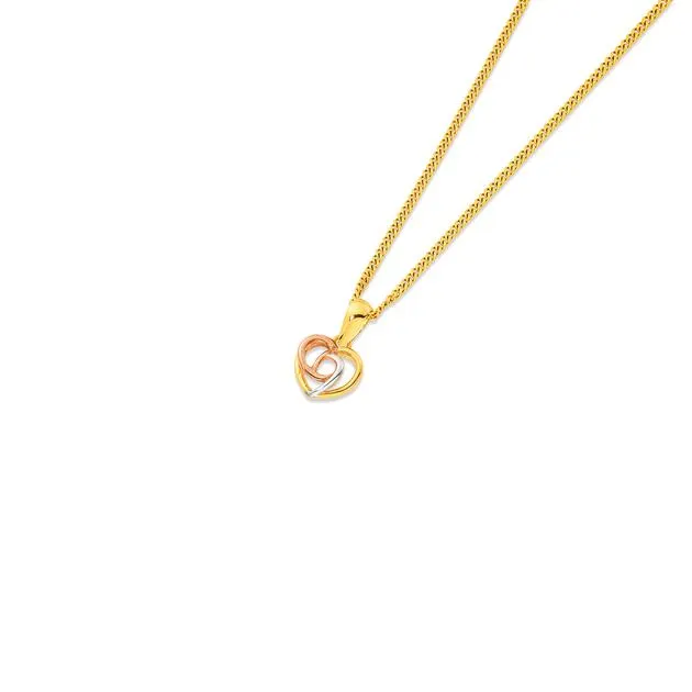 9ct Tri Tone Open Heart Pendant