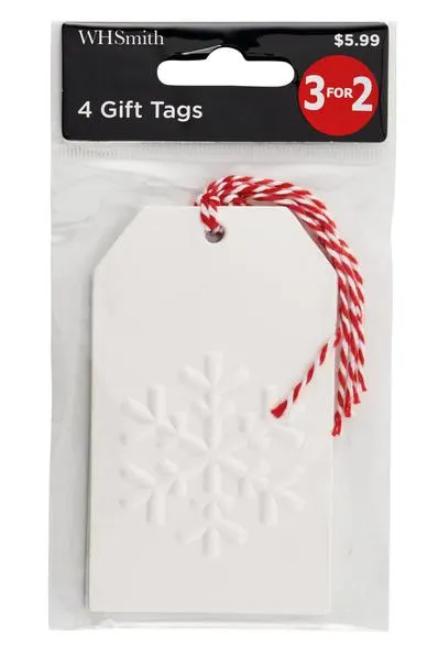 WHSmith Gift Tags White Snowflake Pack of 4