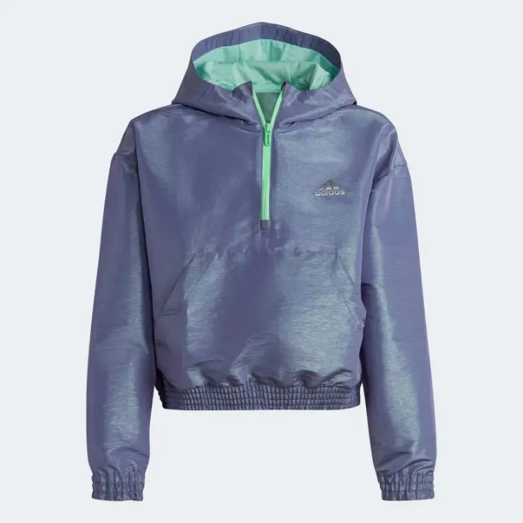 Adidas Girls Dance Woven Half Zip Hoodie Violet Fusion/Easy Green/Silver Metallic