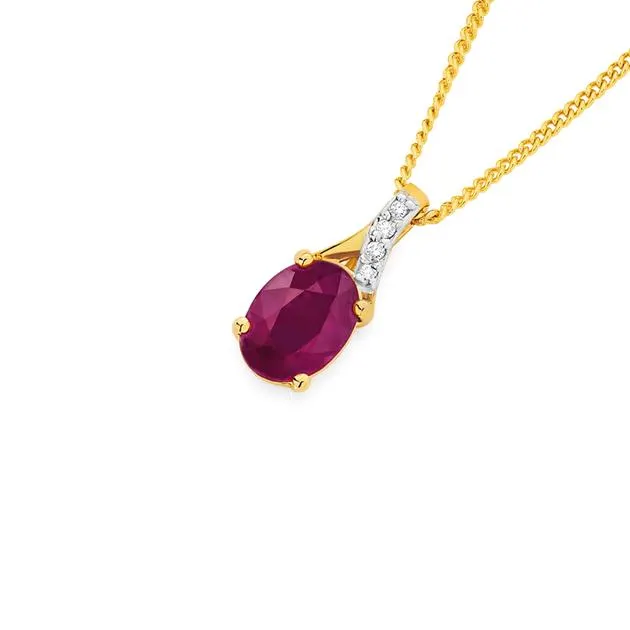 9ct Gold Natural Ruby &_Diamond Slider Pendant