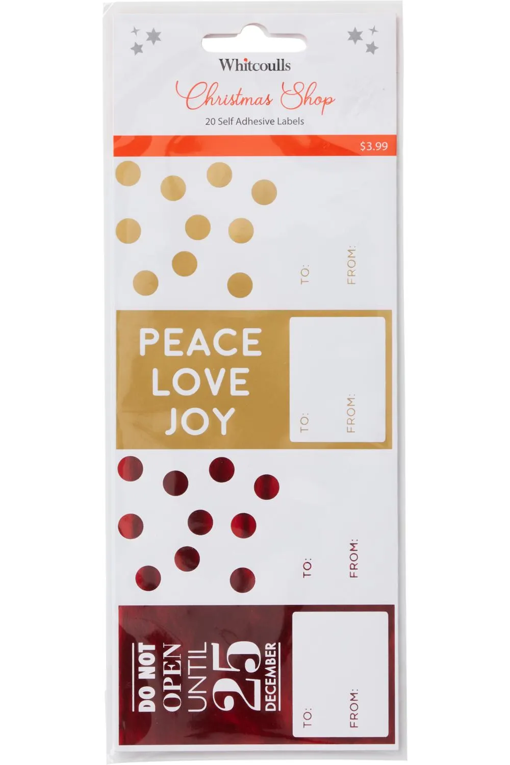 Whitcoulls Christmas Shop Gift Labels White Red Gold Pack of 20
