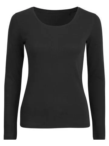 Women's Favourite Long Sleeve Basic Rib Cotton Top in Black