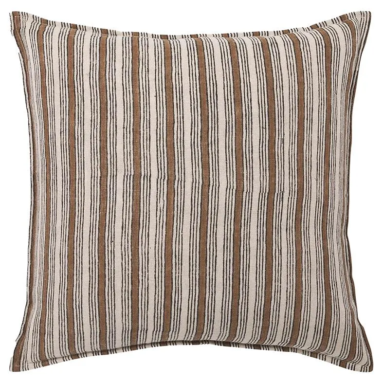 Rome block printed linen cushion cover 50cm bronze