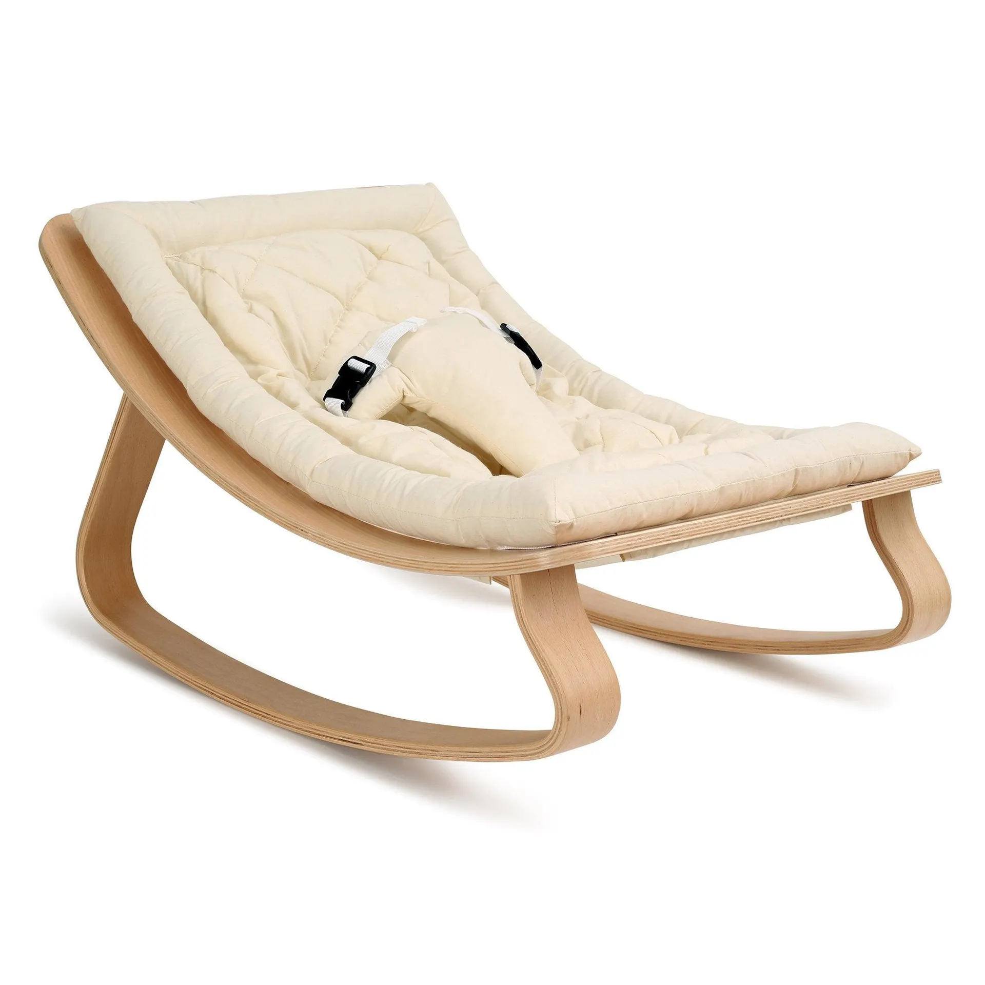 Charlie Crane Baby Rocker Levo - Beech with Organic Milk White Cushion