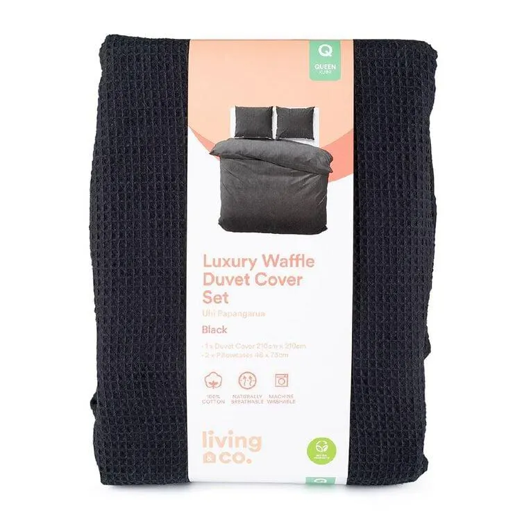 Living & Co Duvet Cover Set Luxury Waffle Black
