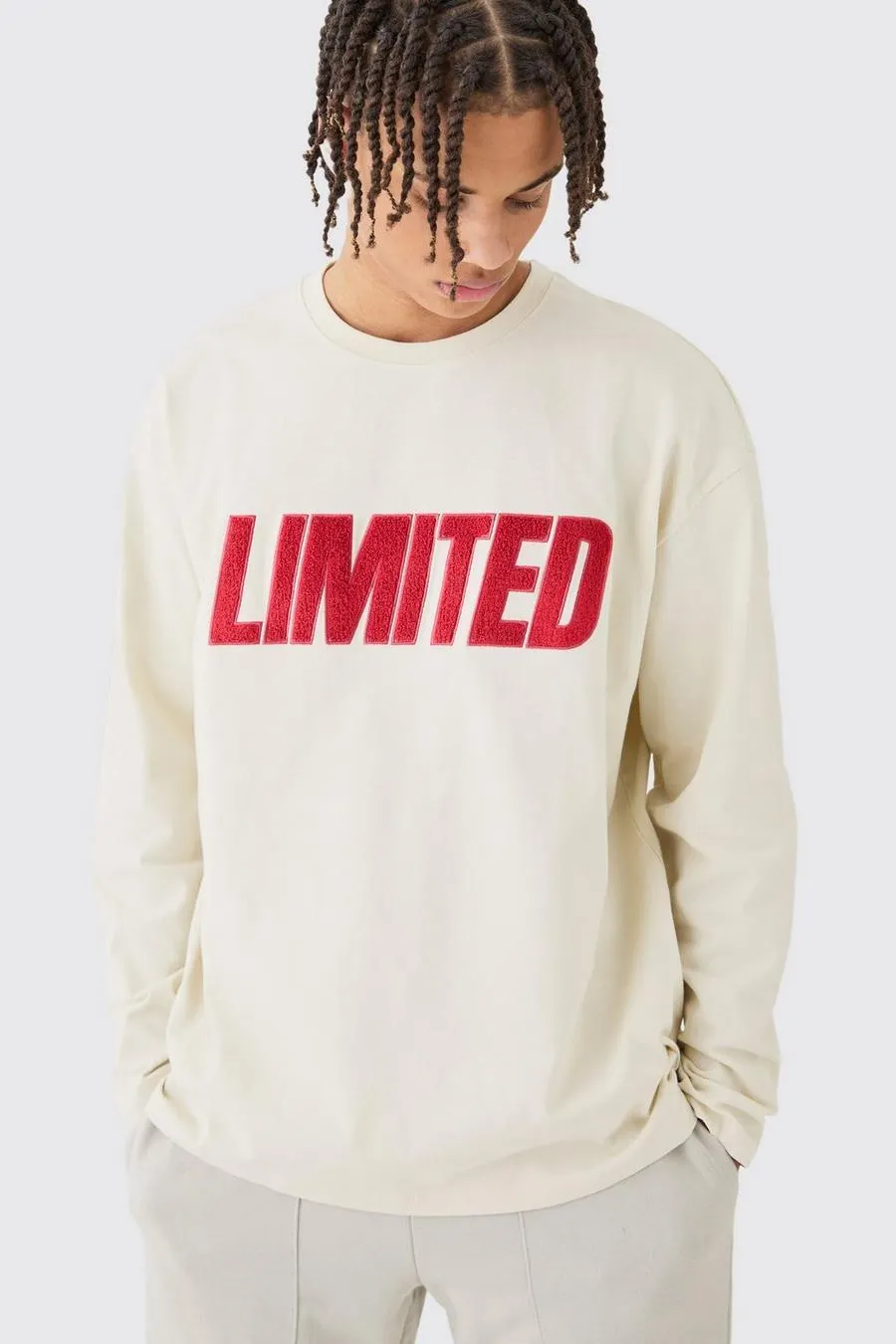 Long Sleeve Oversized Borg Applique T-shirt