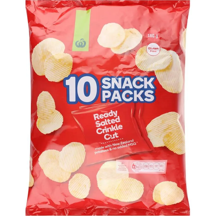 Woolworths Chips Ready Salted Crinkle Cut 180g