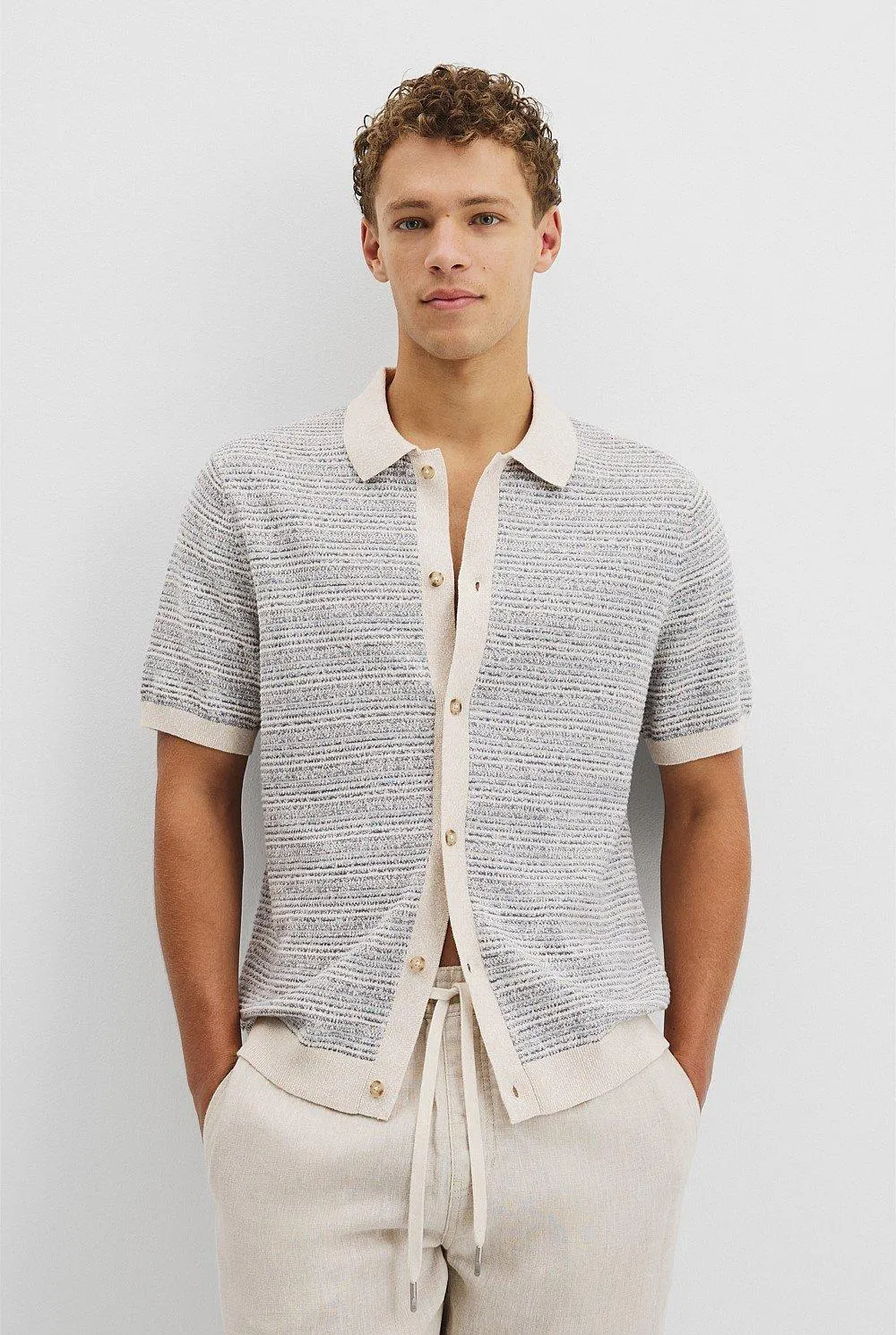 Cotton Linen Textured Strap Knit Shirt