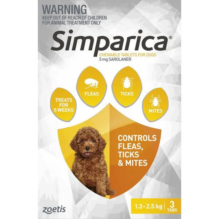 Simparica Flea Treatment For Dogs 1.3-2.5kg - Yellow 3 Pack