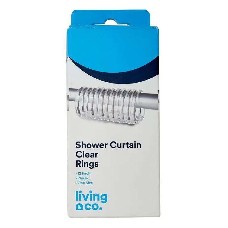 Living & Co Shower Curtain Rings Clear 12 Pack