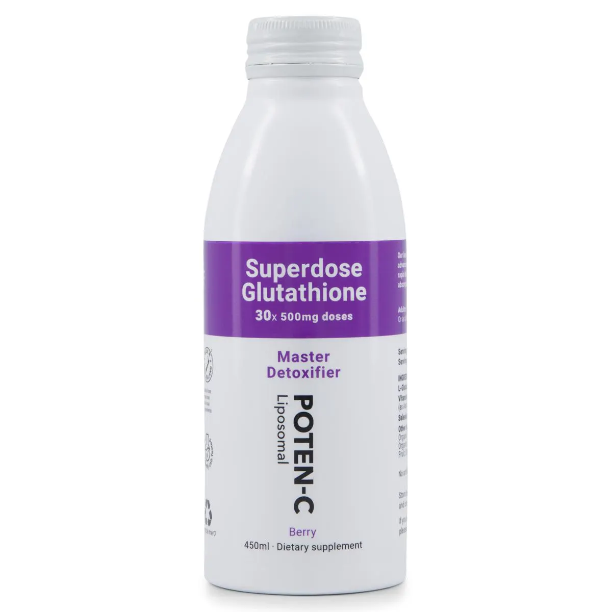 Poten-C Superdose Liposomal Glutathione - 30x 500mg Doses 450ml Berry + FREE Gift with Purchase (75ml 1000mg Liposomal Vitamin C)