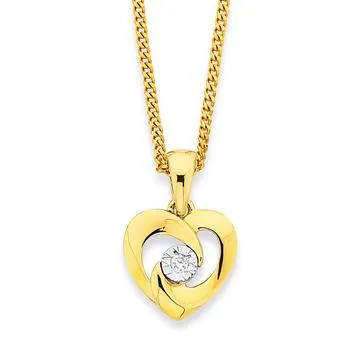 9ct, Diamond Heart Pendant