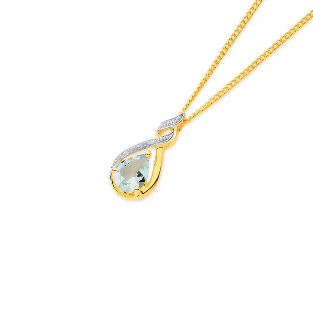 9ct Gold Aquamarine & Diamond