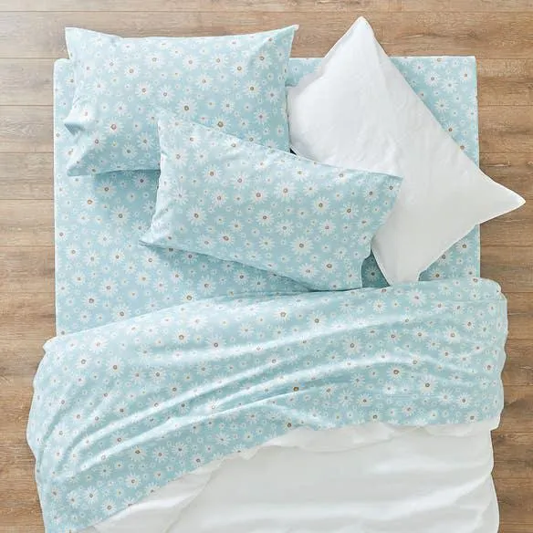 Maeva Flannelette Sheet Set - Soft Blue Floral