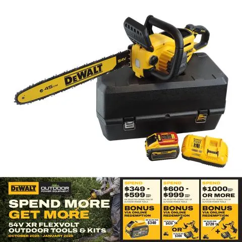 DeWalt Cordless Chainsaw Brushless 45cm/18in 54V 9Ah with Case