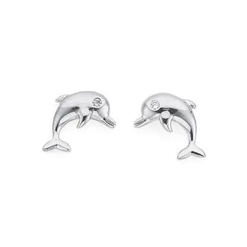 Sterling Silver Cubic Zirconia Dolphin Studs